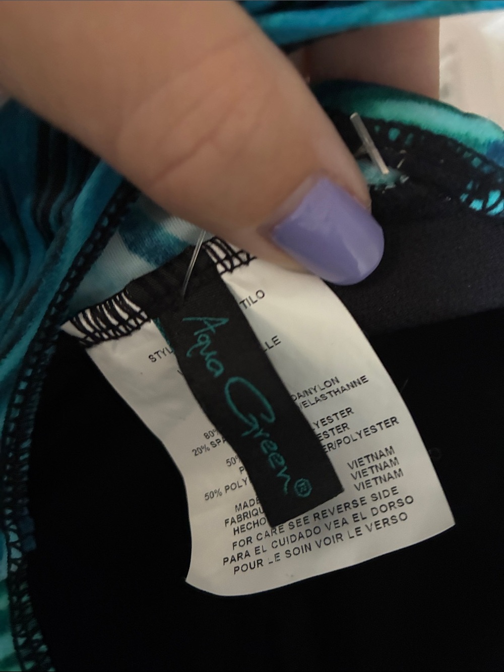 Woman’s Teal Wave-Print One-Piece Swimsuit Medium 8/10 New - Picture 6 of 8